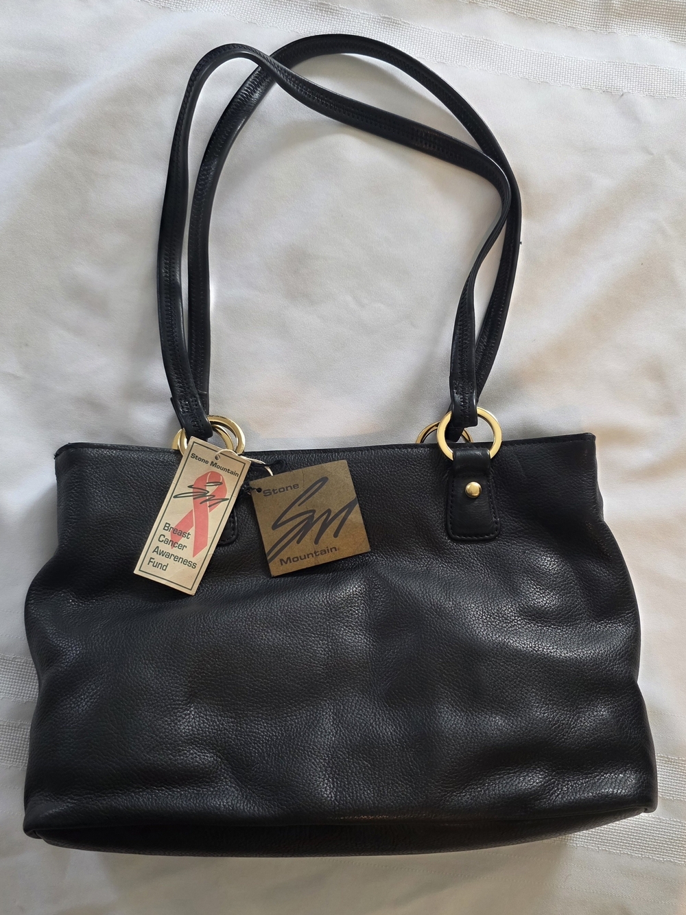 Vintage Leather Stone Mountain Accessories Black Leather Tote Bag New With Tags